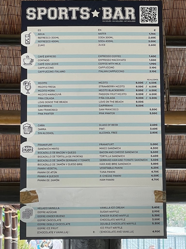 Sports bar Sanguli — Carta