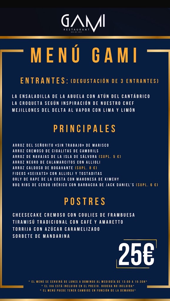 Restaurante Gami — Carta