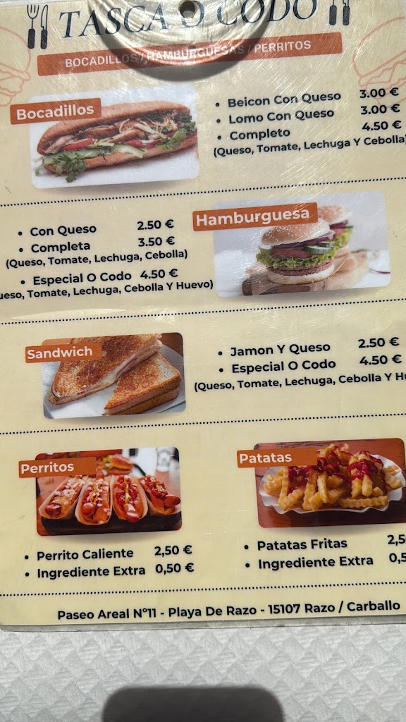 Restaurante Tasca O Codo — Carta