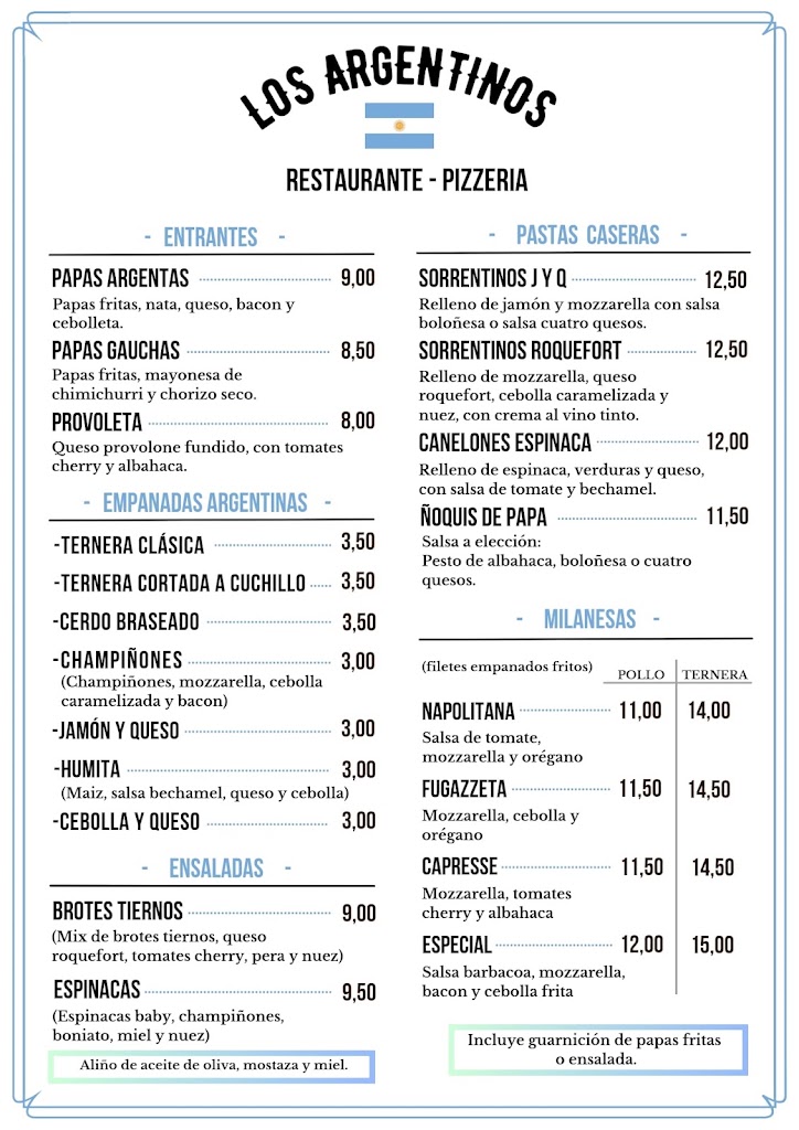Restaurante Los Argentinos — Carta