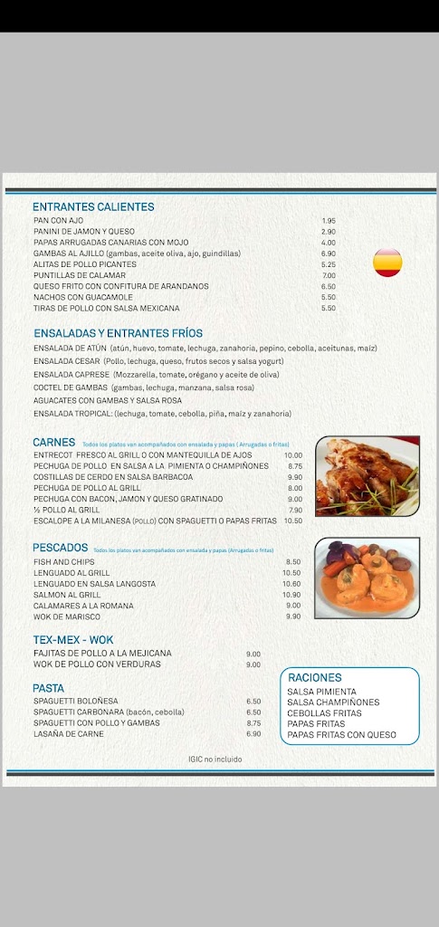Rocas Blancas Restaurant — Carta