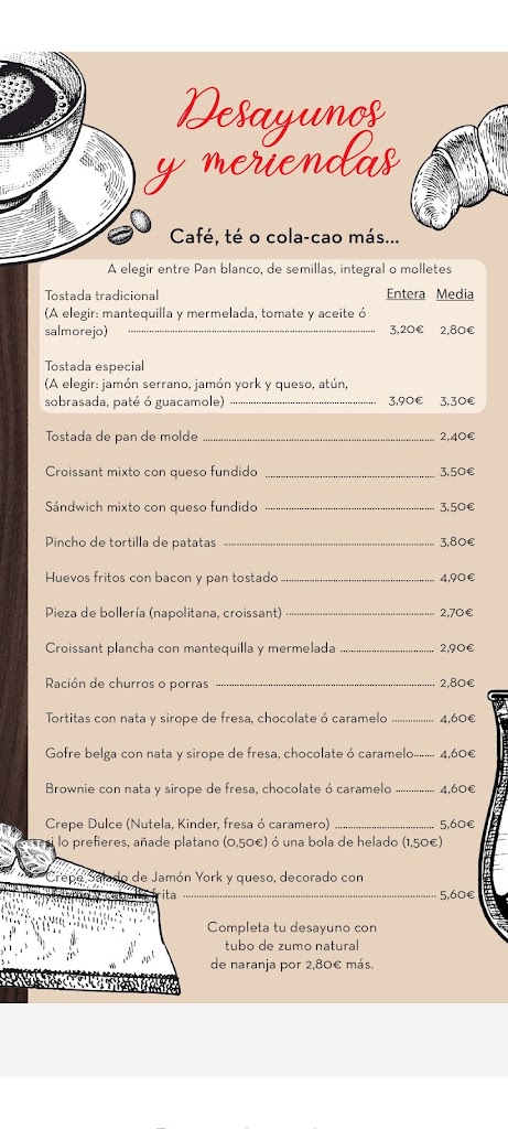 Vannila Pasteleria cafeteria — Carta