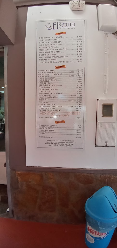 Terraza-Bar "El Retorno" — Carta