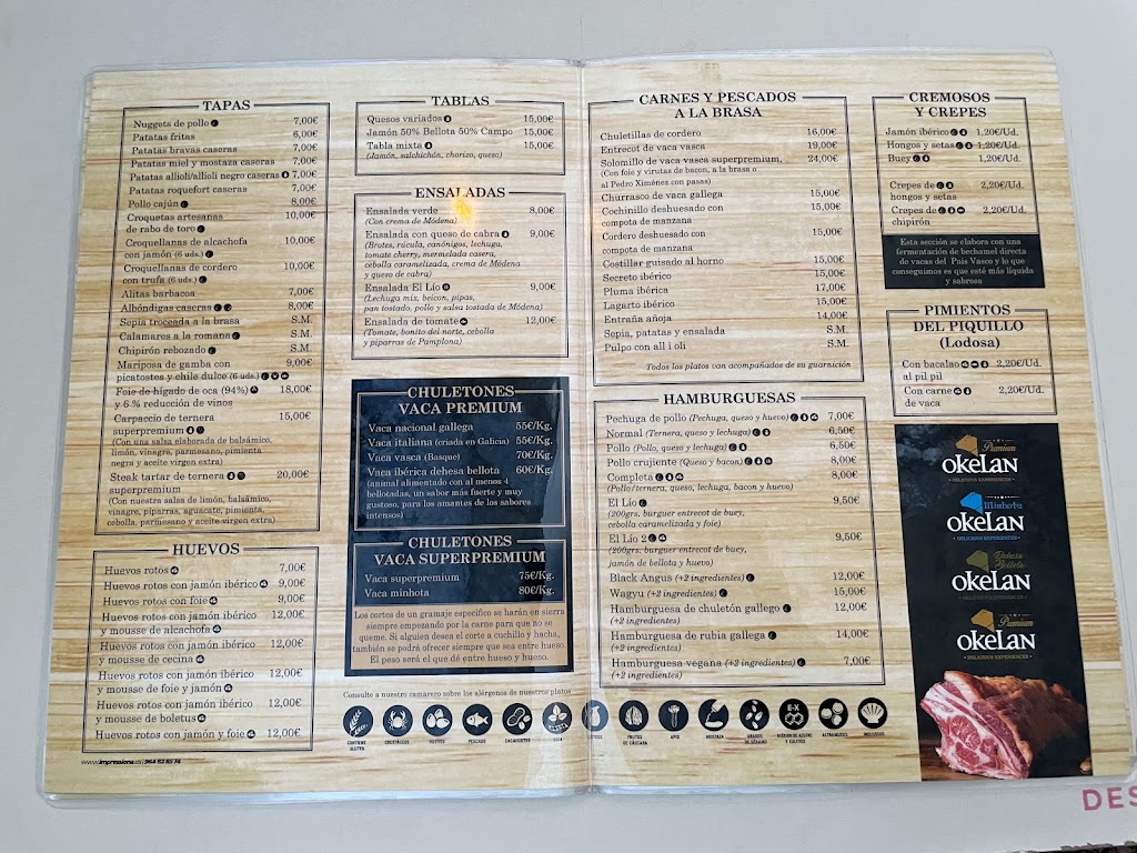 Restaurante La Liada Benicarlo — Carta