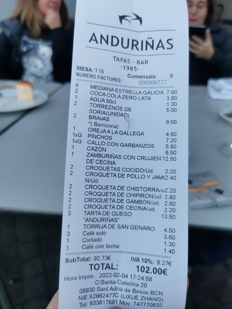 BAR ANDURINAS — Carta