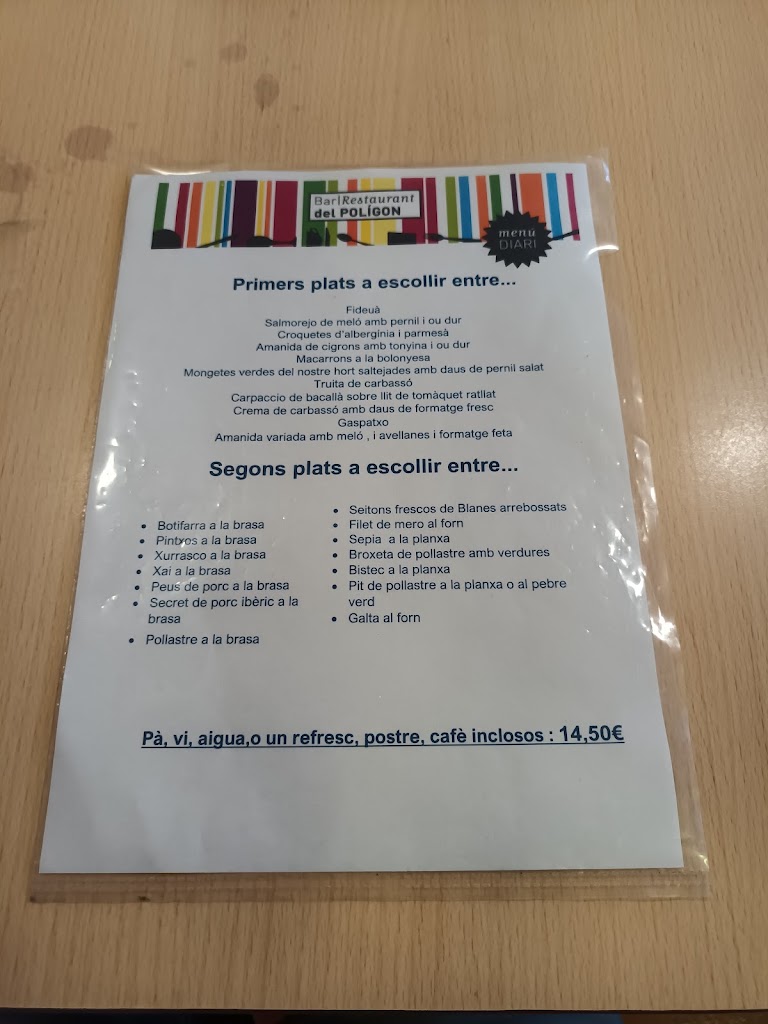 Bar Restaurant Poligon — Carta