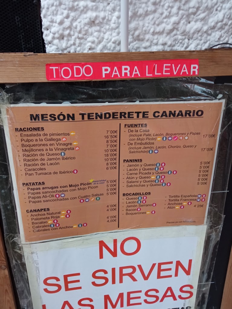 Restaurante Tenderete Canario — Carta