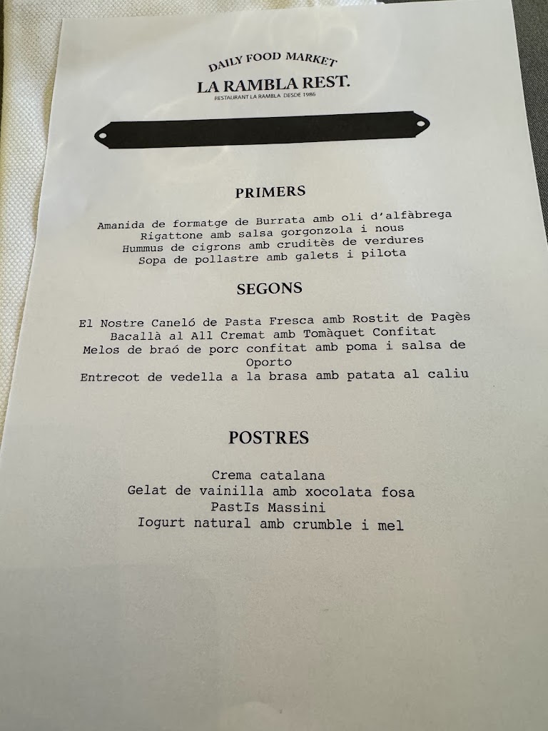 Restaurant la Rambla — Carta
