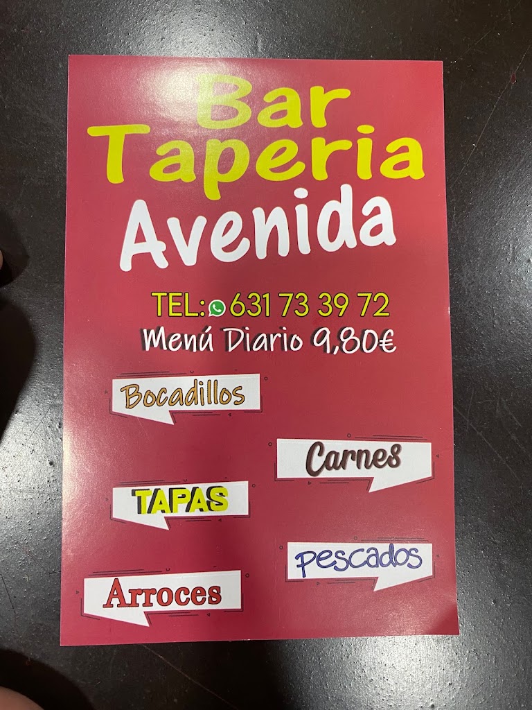 Bar Avenida TAPERIA — Carta