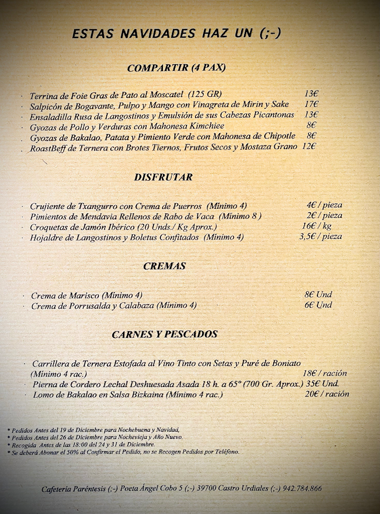 Cafeteria Parentesis — Carta