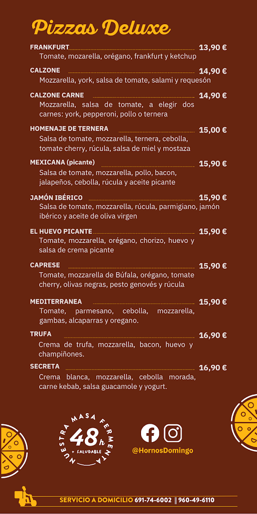 Pizzeria Restaurante - Hornos Domingo Plaza Canovas — Carta