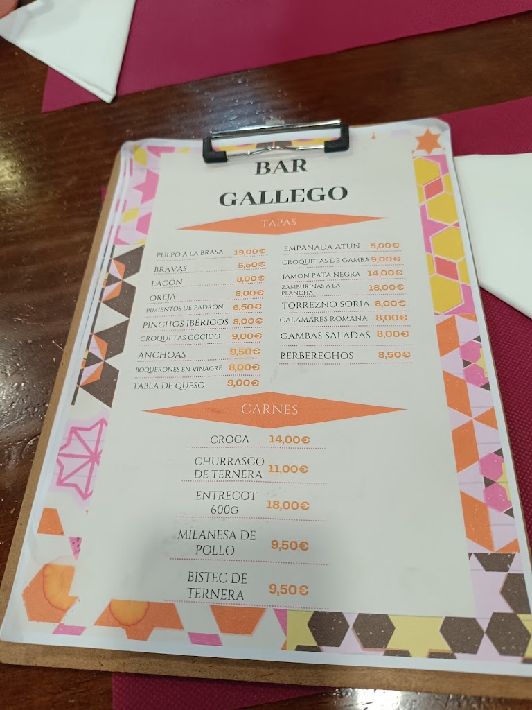Bar Gallego — Carta