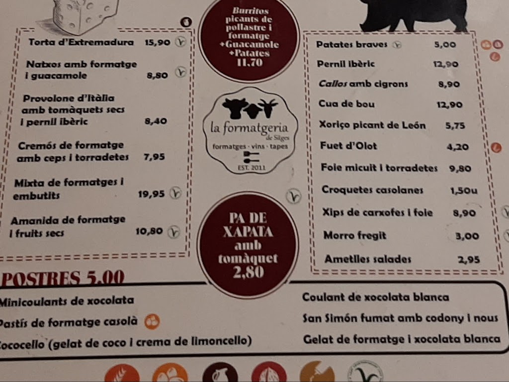 La formatgeria de Sitges — Carta
