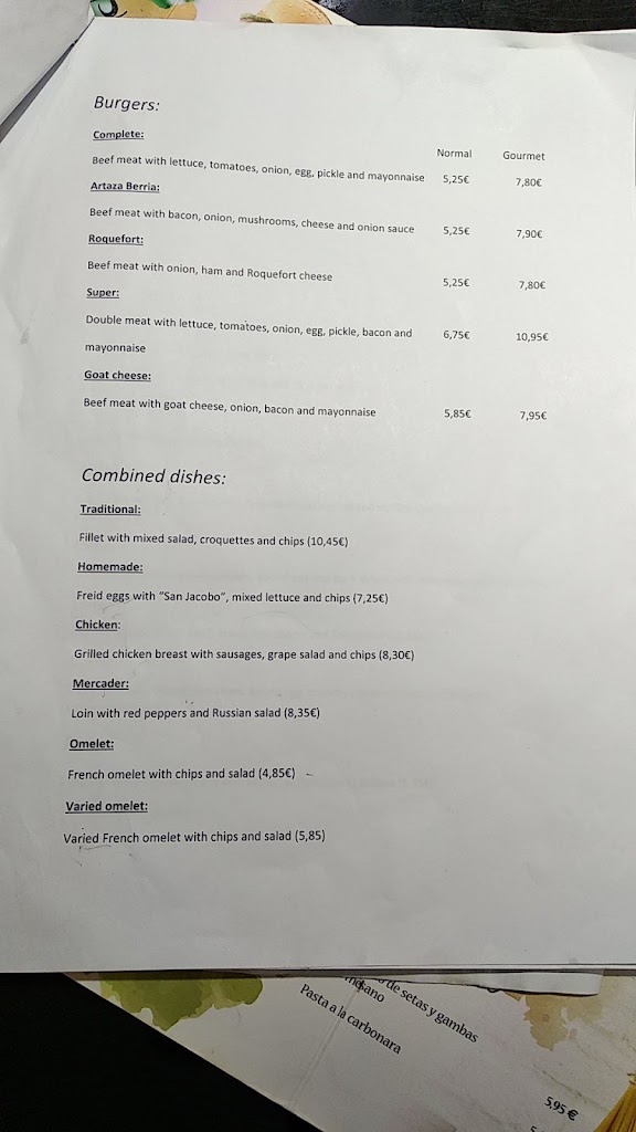 Cafeteria Artaza — Carta