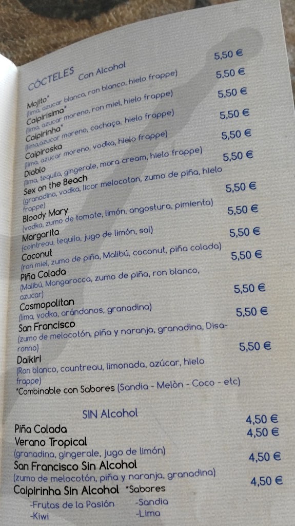 Origen Cafe Bar — Carta