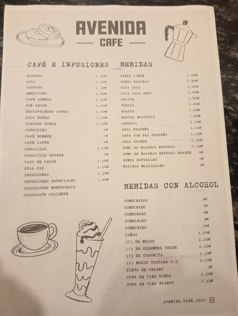 Avenida Cafe — Carta