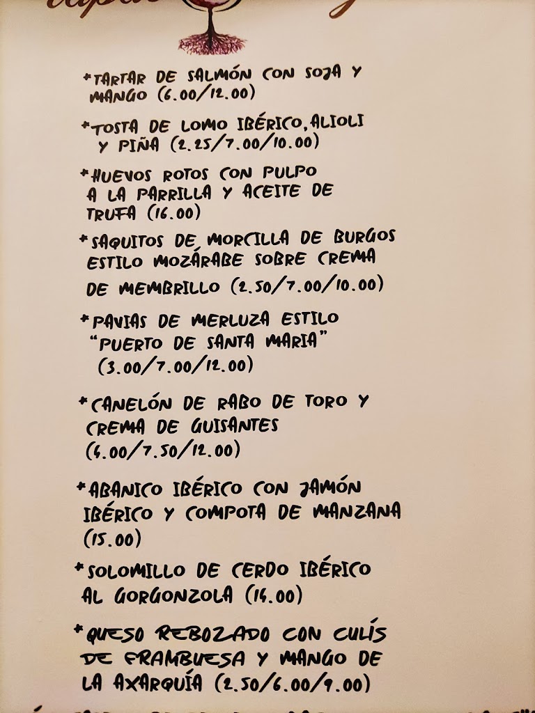 Recuerdos Tapas Bodega — Carta