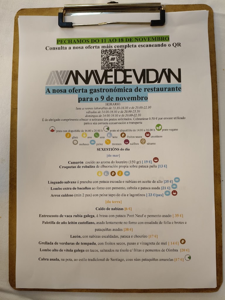 Restaurante A Nave de Vidan — Carta