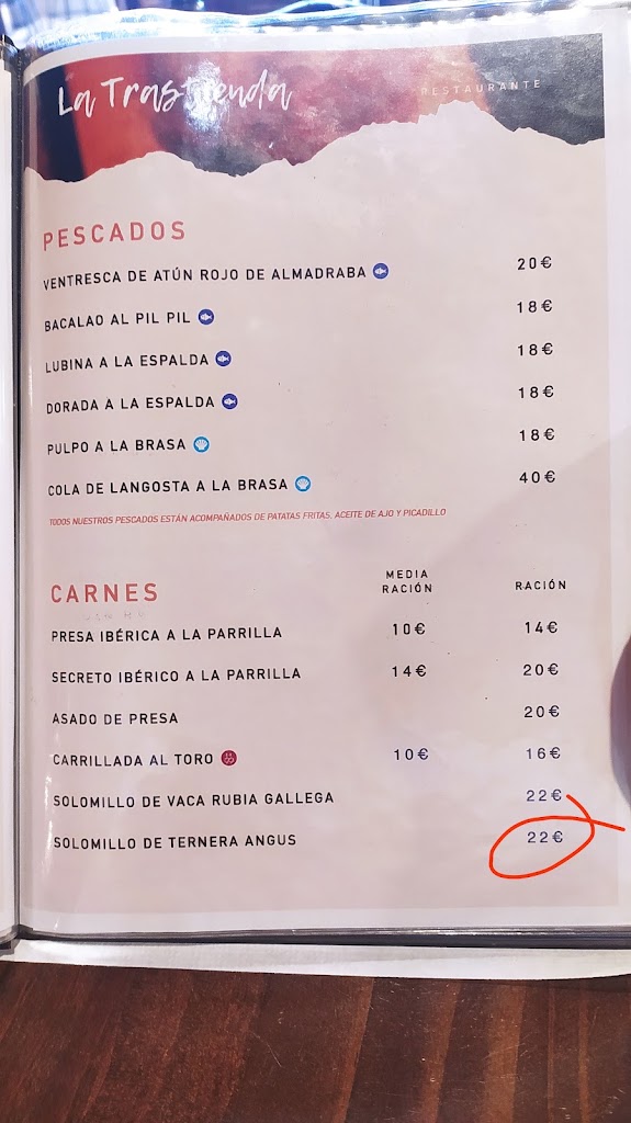 Restaurante La Trastienda — Carta