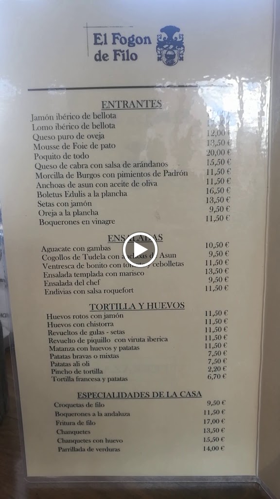 El Fogon de Filo — Carta