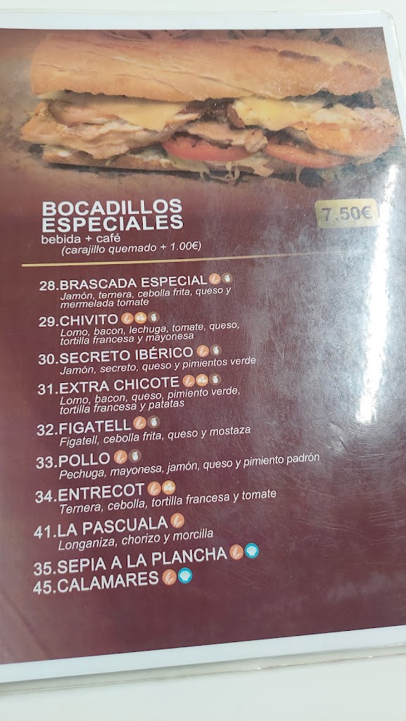 Bar cafeteria — Carta