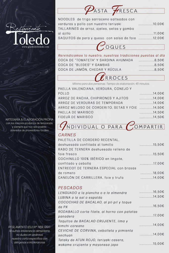 Restaurante Toledo / En Onda, Castellon — Carta