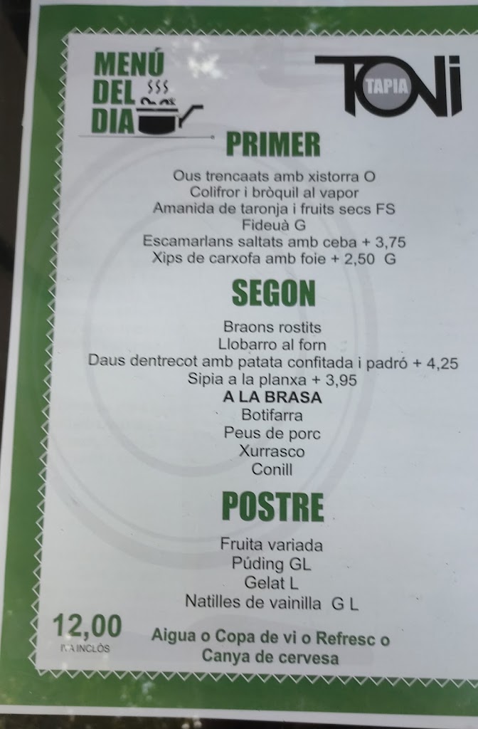 Restaurant Toni Tapia — Carta