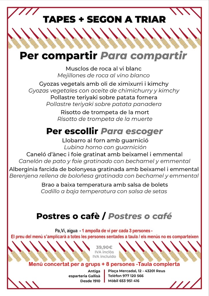 Restaurante Cal Gallisa — Carta