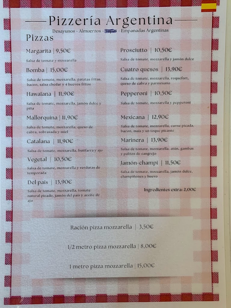 Pizzeria Argentina — Carta