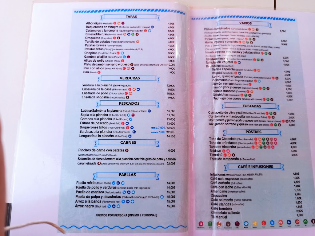 Chiringuito El Portet — Carta