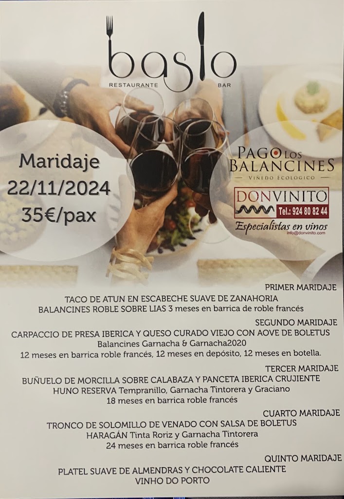 Restaurante Baslo — Carta