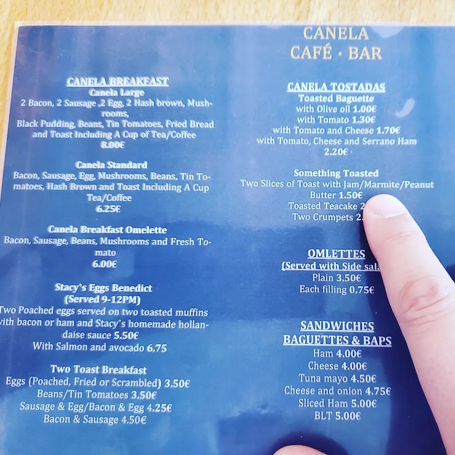 Canela Cafe Bar — Carta