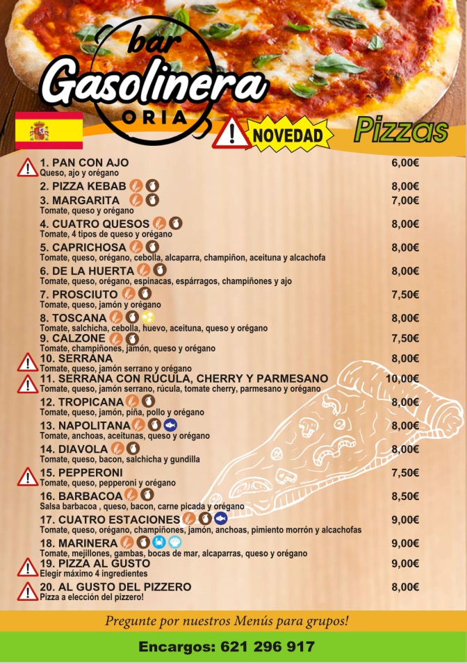 BAR-RESTAURANTE-PIZZERIA La Gasolinera ORIA — Carta