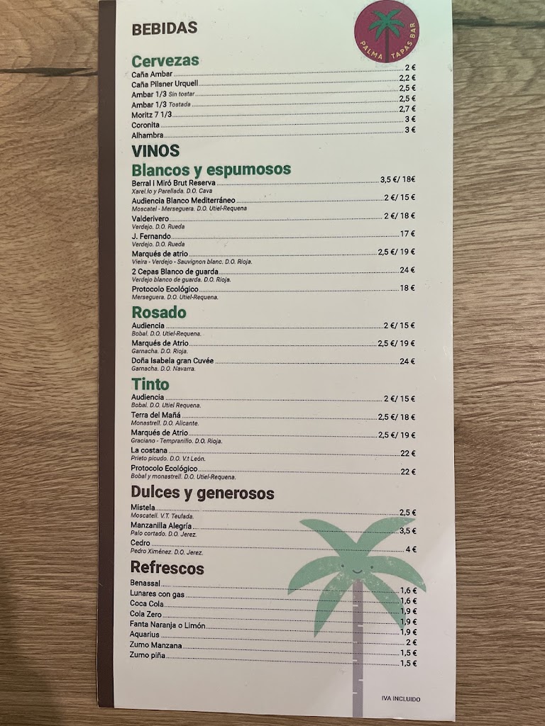 Palma tapas bar — Carta