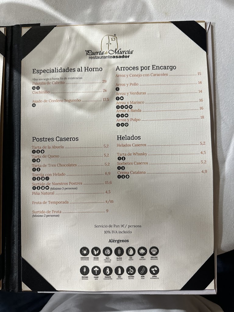 Restaurante Asador Puerta de Murcia — Carta
