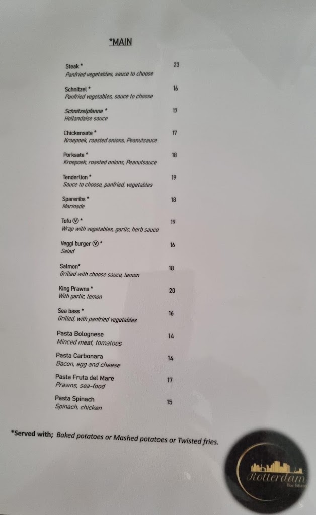 Rotterdam Bar Bistro — Carta