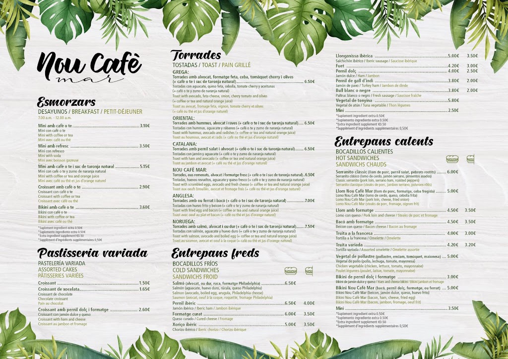 Nou Cafe mar — Carta