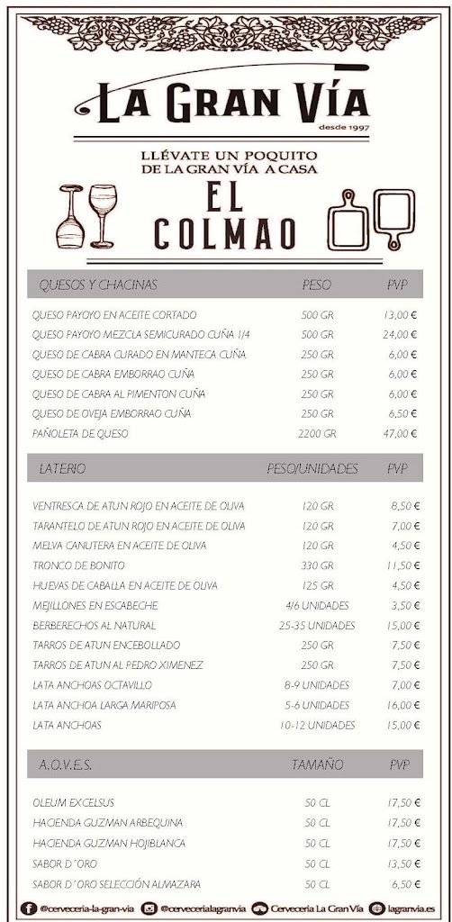 Bar la Gran Via — Carta