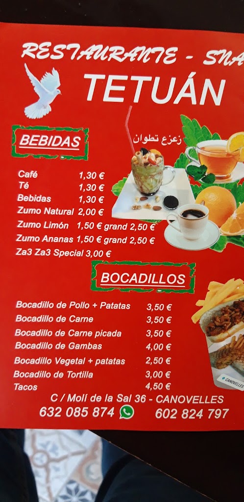 Restaurante snack tetouan — Carta