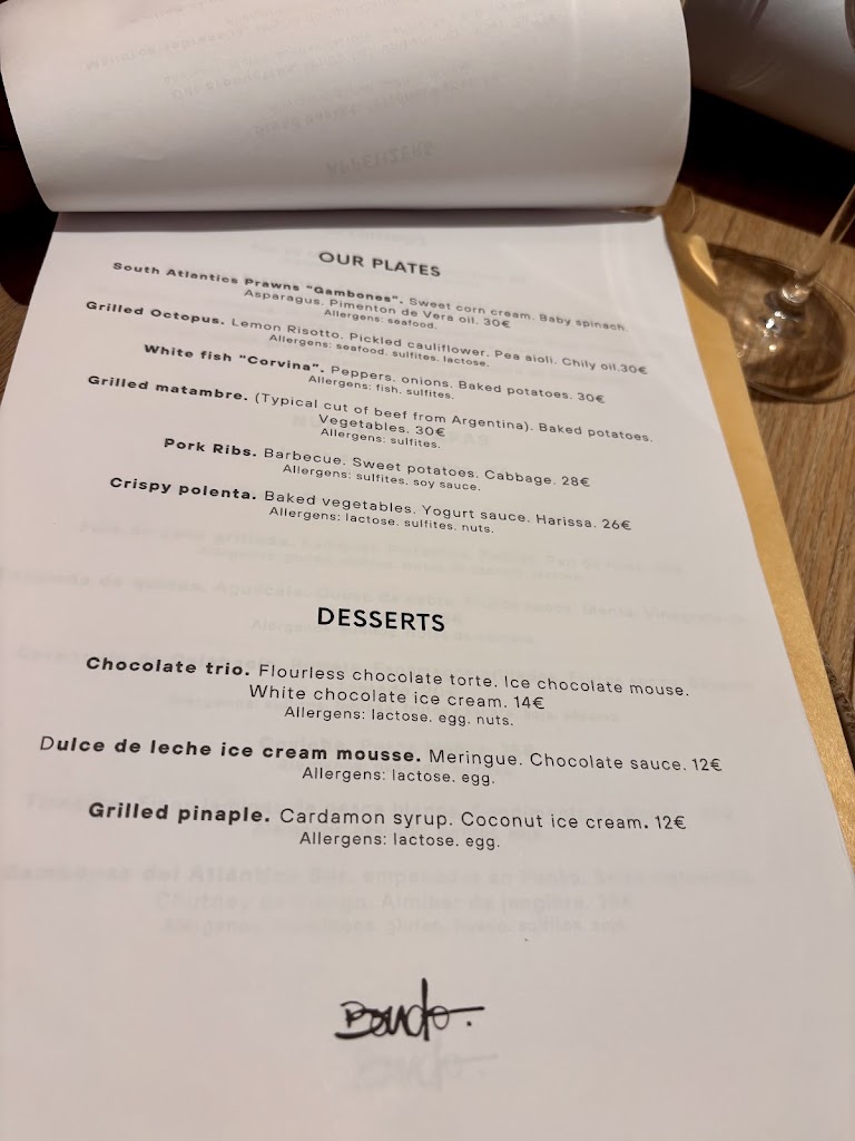 Bondo Cocina — Carta
