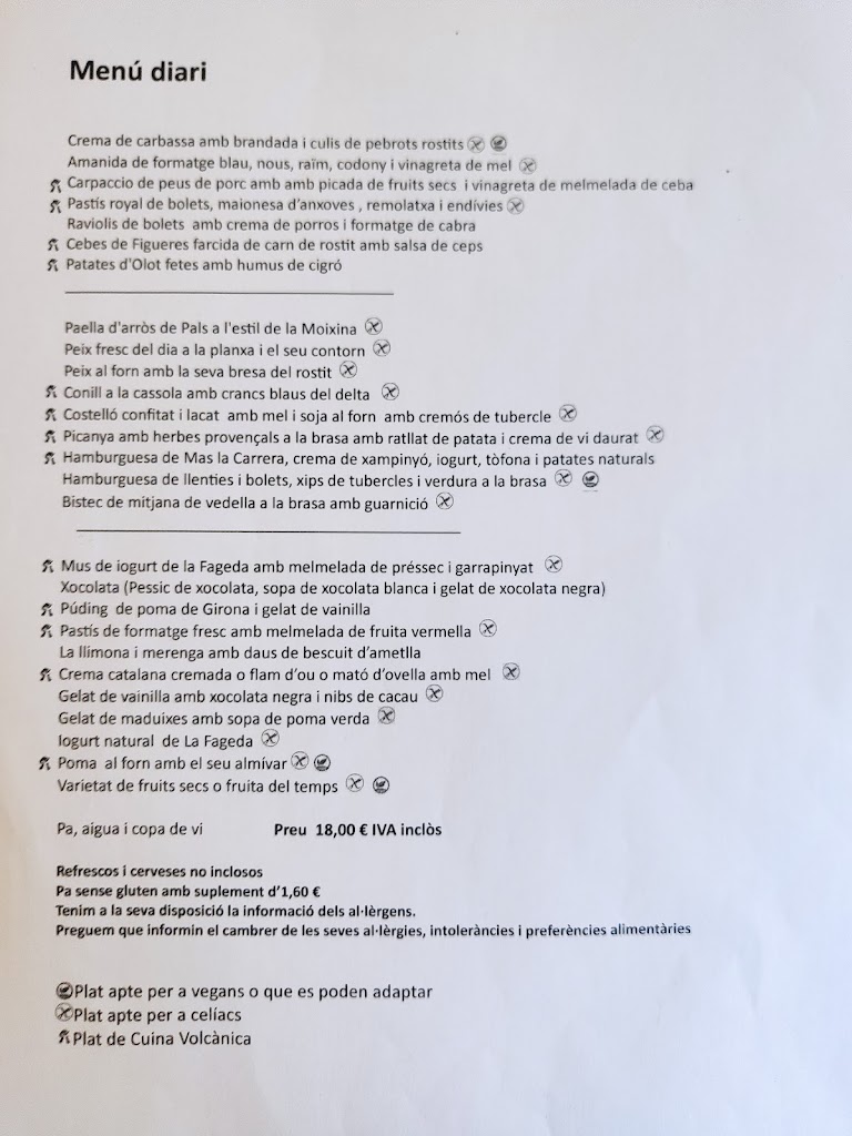 Restaurant Font Moixina — Carta
