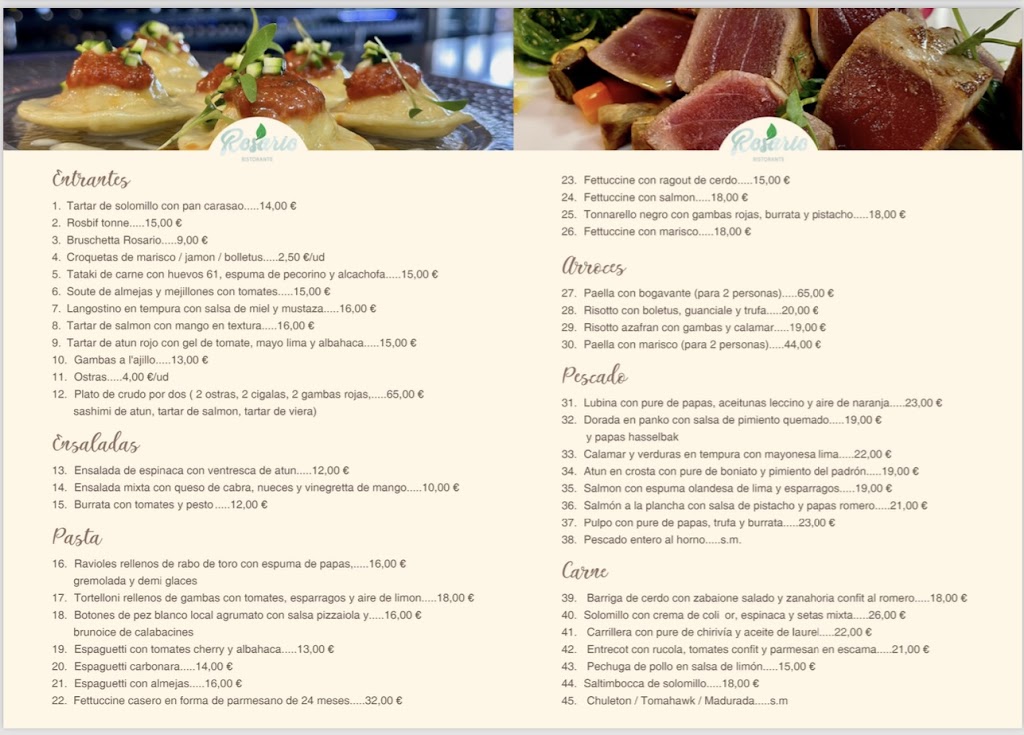 Rosario Restaurante — Carta