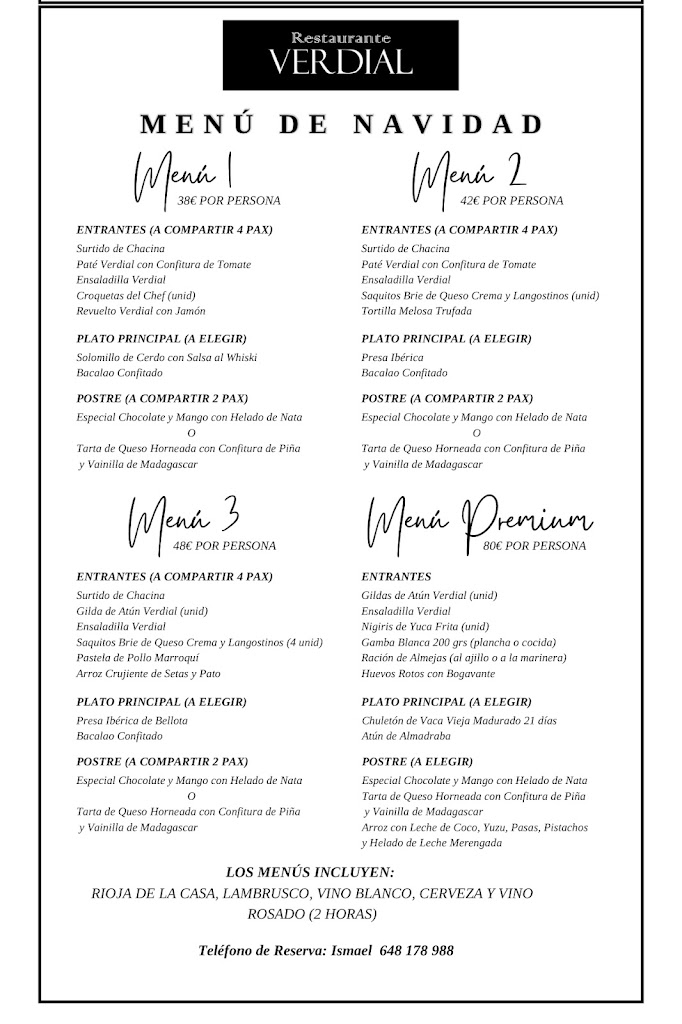 RESTAURANTE VERDIAL — Carta