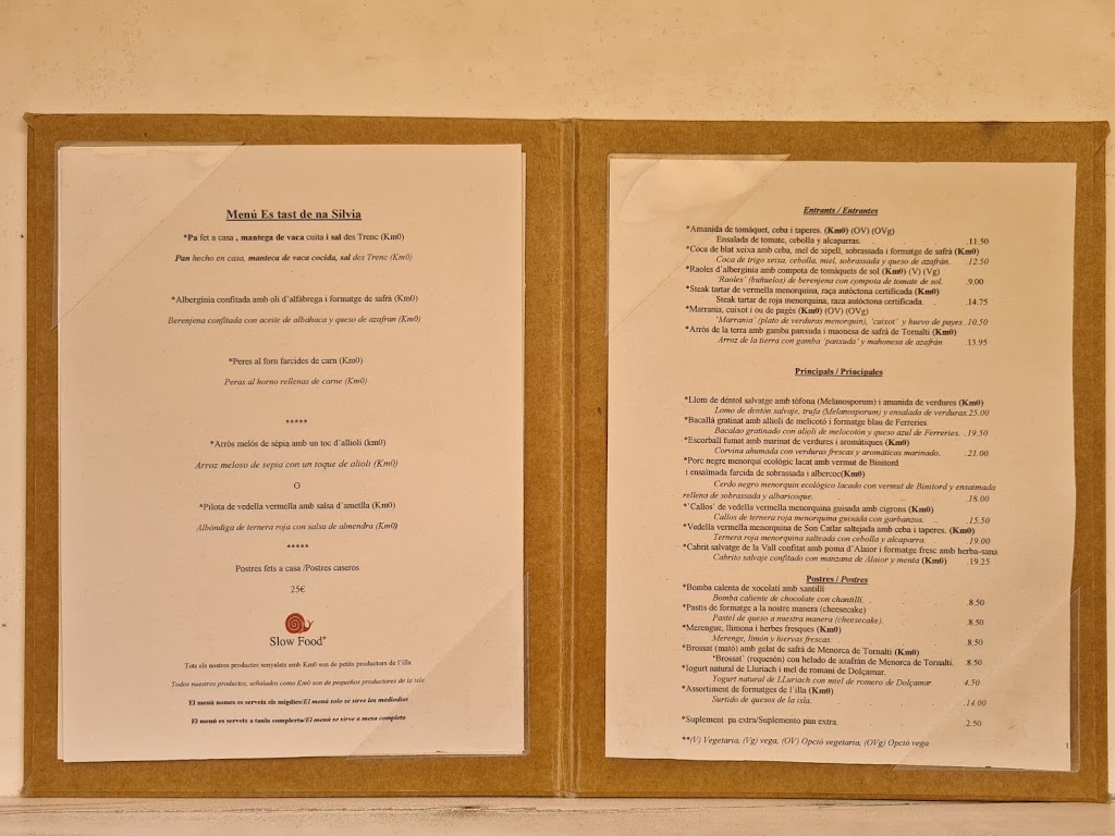 Restaurant Es Tast de na Silvia — Carta