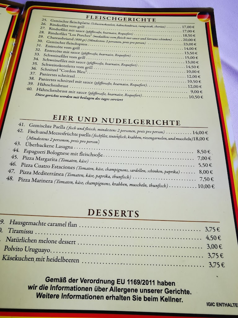 Restaurante los Porches — Carta
