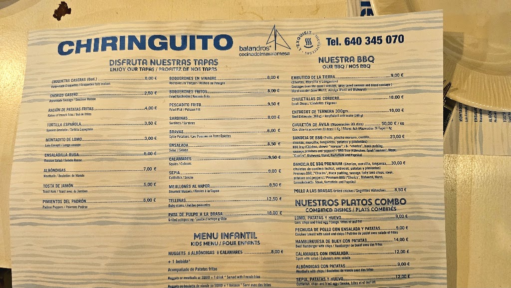 Chiringuito Club Nautico Denia — Carta