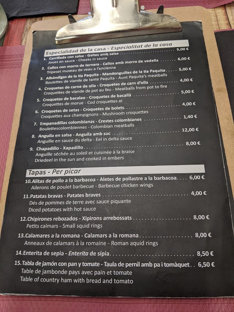 Bar Restaurant La Fusteria — Carta