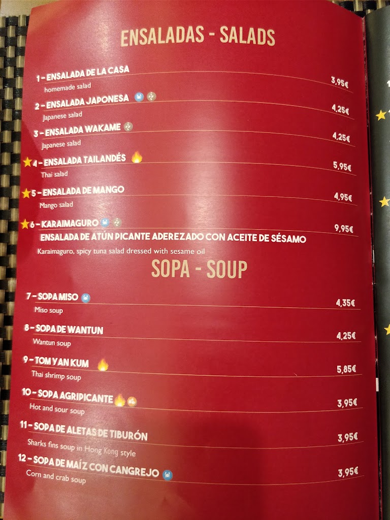Restaurante Asiatico Wang — Carta