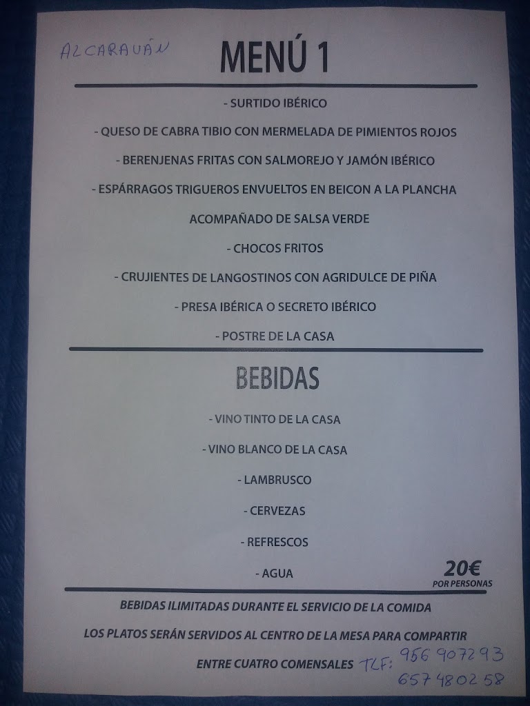 Bar Alcaravan — Carta
