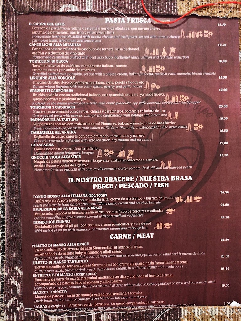 PIZZERIA In bocca al lupo. — Carta